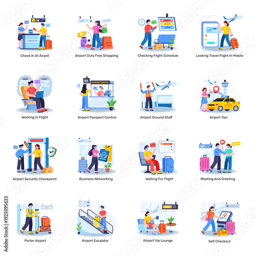 Set of Airport Flat Illustrations 