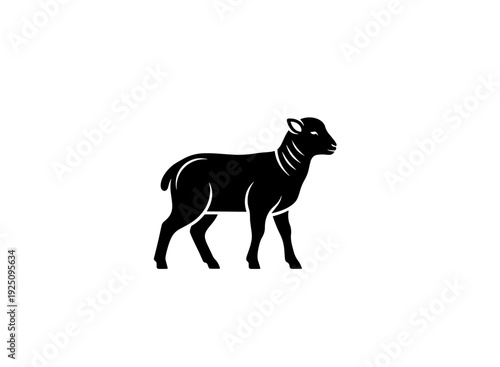 A black and white silhouette of a young goat standing on all fours isolated on transparent background, isolated on white background, Vector