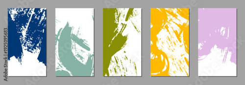 Abstract colorful poster set featuring a grunge editable background with watercolor brushstrokes for social media and text, silhouettes, and rough edges. Suitable for textile design, flyers, covers