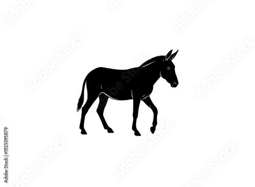 A black silhouette of a donkey walking on a white background isolated on transparent background, isolated on white background, Vector