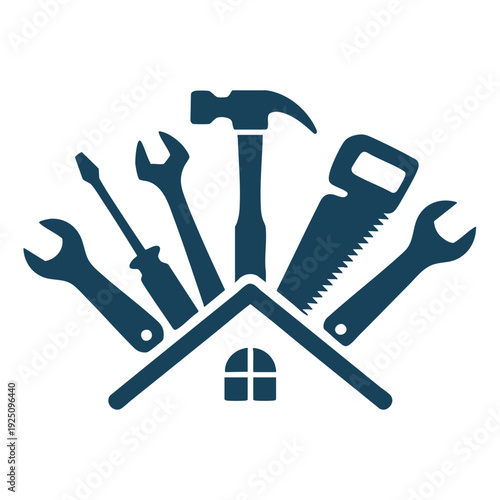 Handyman tools icon set with house symbol - minimalist home repair vector