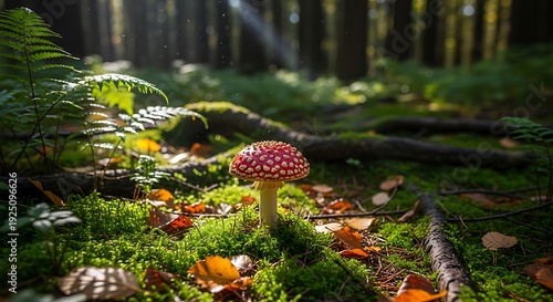 Wallpaper Mural Amanita muscaria mushroom in a sunlit forest clearing. Torontodigital.ca