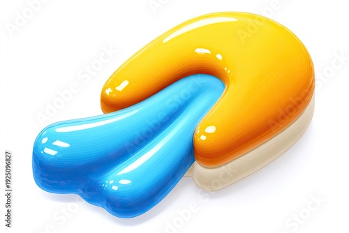 Glossy abstract design featuring a yellow arch embracing a flowing blue form