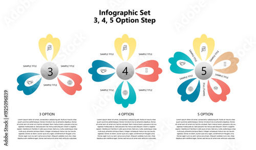 Vector circular infographic set. template for presentation business infographic, 3, 4, 5, options steps parts. venn diagram sets. vector editable eps