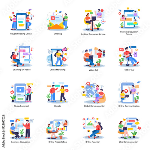 Set of Communication Flat Illustrations 