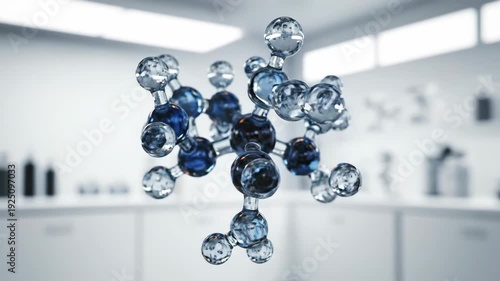 A molecular structure in a lab setting, focused with bokeh