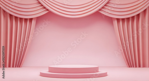 Pink Stage Podium with Drapes for Product Presentation
