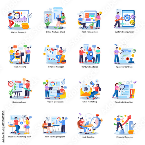 Set of Business and Teamwork Flat Illustrations