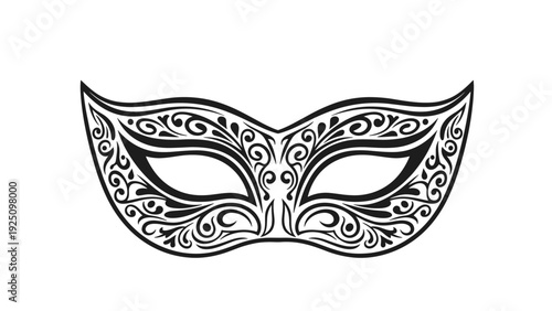 Intricate black and white masquerade mask with ornate swirling patterns suitable for a formal carnival or festive costume party celebration.