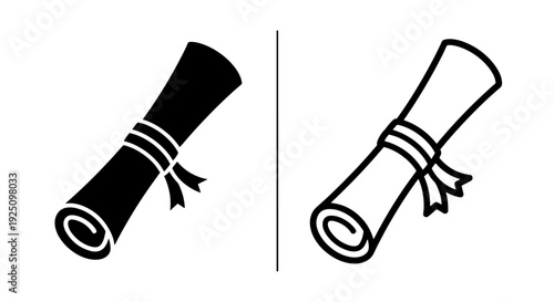Rolled Diploma Scroll Icons with Ribbon: Education, Academic Achievement, and Graduation Certificates