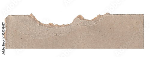 brown kraft paper horizontal strip with rough torn edge on transparent background