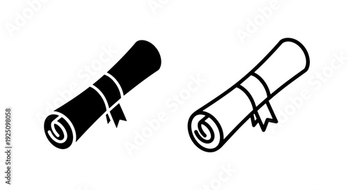 Simple Rolled Diploma Scroll Icons: Academic Achievement, Education, and Graduation Certificate Symbol Set