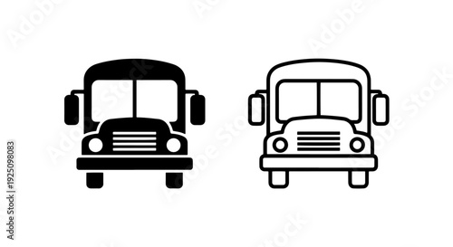 Classic Front View School Bus Icons: Education, Student Transportation, and Childhood Journey Symbol