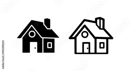 Classic house icon with a chimney and door, representing home, property, and residential buildings.