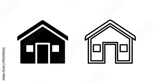 Welcoming house icon with an open door and windows, representing hospitality, home, and invitations.