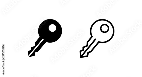 Traditional Key Icon - Black and Outline Symbol for Access and Security Solutions