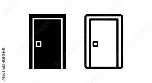 Modern Door Icon Set in Black and White Solid and Outline Styles for UI and Interior Design