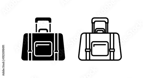 Modern Travel Bag and Luggage Icons with Wheels and Handle for Journey and Vacation Planning