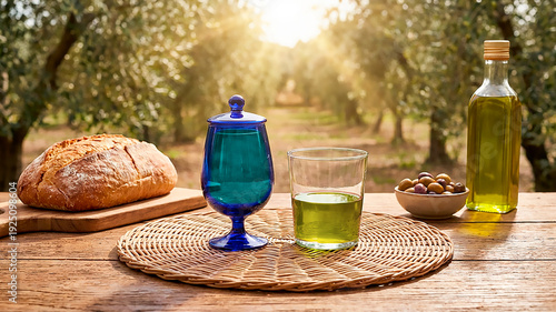 Professional extra virgin olive oil tasting with blue glass