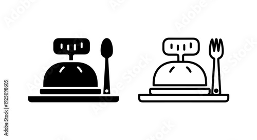 Elegant Black Room Service Bell and Cutlery Icons for Hospitality and Dining Concepts