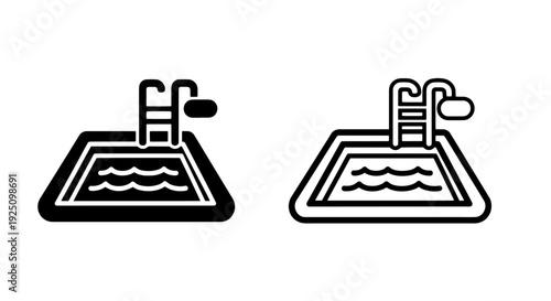 Side View Swimming Pool Icons with Ladder for Recreation, Summer, and Vacation Concepts