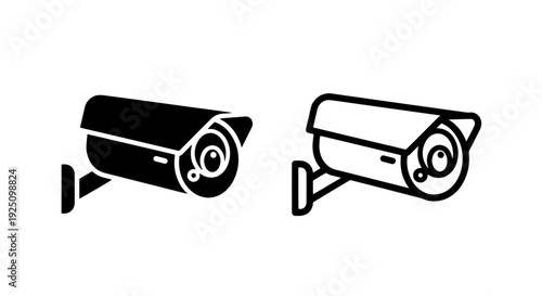 Wall-Mounted Security Camera Surveillance Vector Icons; Protection and Video Monitoring Symbols
