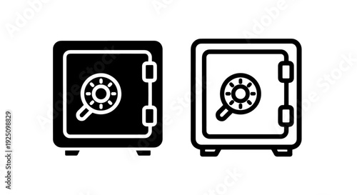 Secure Safe Box Storage Vector Icons; Money and Valuables Protection Graphic Elements