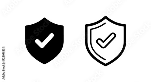 Protection Shield with Checkmark Vector Icons; Secure and Verified Approval Graphic Elements
