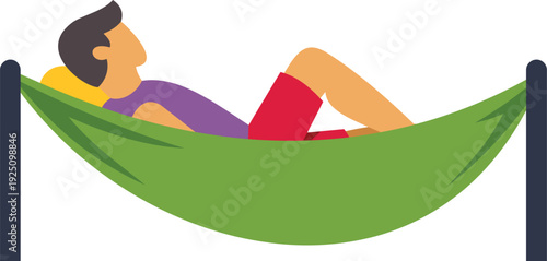 Man resting in a green hammock outdoors, illustrating relaxation and comfort