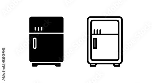 Single door refrigerator icons for kitchen appliance and cold food storage concepts