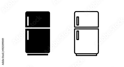 Modern two door fridge and freezer icons for household appliance and kitchen design