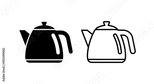 Traditional teapot and stovetop kettle icons for tea time and hot beverage preparation