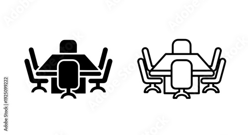 Office Meeting Room Conference Table and Chairs Business Collaboration Flat Vector Icon
