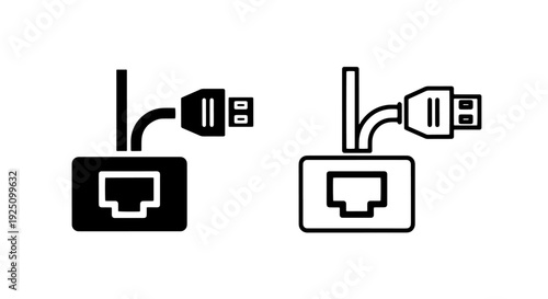 Computer port and connector cable connection icon set for ethernet and hardware interface design