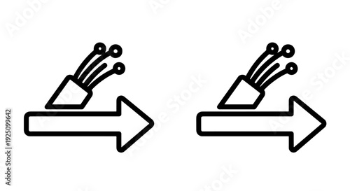 Fiber optic cable data transmission icon with directional arrow for high-speed internet and broadband concepts
