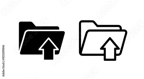 Minimalist File Upload Folder Icons in Solid and Outline Vector Designs for Cloud Storage