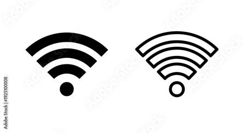 Modern WiFi Connectivity Icons in Flat Black and Outline Styles for Digital Networking