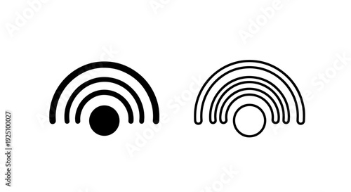 Minimalist Wireless Signal Broadcast Icon Set with Solid and Outline Styles for Network Communication