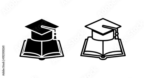 Graduation Cap and Open Book Icon Representing Academic Achievement and Educational Knowledge