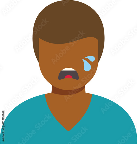 Crying person icon having tears on face, showing sadness and disappointment