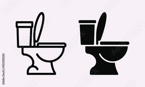 Toilet vector icon symbol set isolated on white background, outline and solid filled style concept