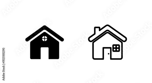 Minimalist House and Home Icon Set in Solid and Outline Styles for Real Estate and Residential Apps