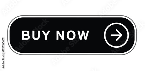 Buy Now Button, minimal black vector web banner element with icon, isolated on white background, suitable for e-commerce, advertising, online store UI design, apps, and digital interface projects.