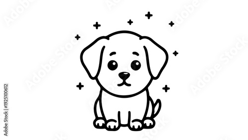 Cute cartoon puppy icon designed for children content, pet branding, education material and playful digital illustration use.