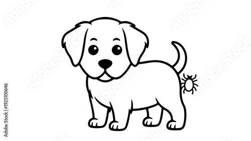 Simple cartoon dog line drawing designed for children education, playful creativity, coloring activity, pet themed illustration and friendly visual storytelling use.