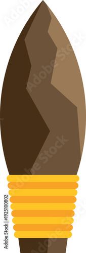 Primitive stone arrowhead with yellow lashing for a spear or arrow