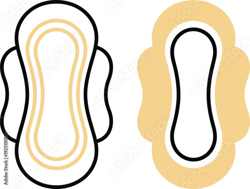 Sanitary pad illustration featuring beige and black linear styles for feminine hygiene concept