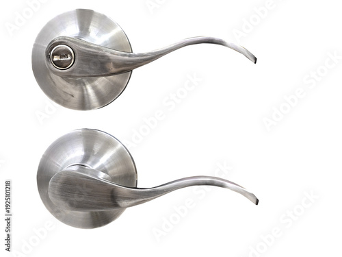Close-up of a modern, elegant door handle isolated on white background
