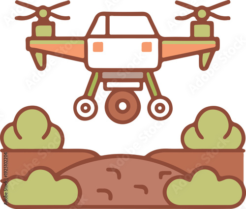 Agricultural Drone Spraying Crops Over Farm Field Flat Vector Illustration