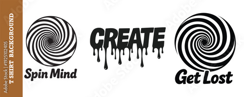 Creative abstract design featuring hypnotic spiral patterns and dripping typography for inspiration and motivation themes